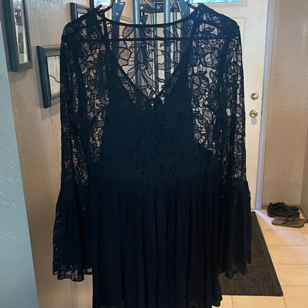 Free People Black Lace Long Sleeve Mini Dress - Picture 5 of 5